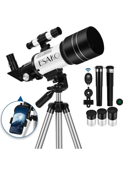 70MM Başlangıç Teleskopu, 3 Mercekli, Tripodlu ve Telefon Adaptörlü, Ay ve Gezegenler Için
