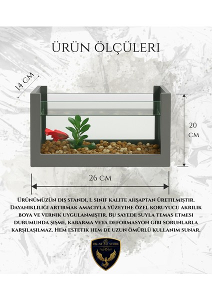 Beta Ahşap Hediyelik Balık Akvaryumu | Doğal Ahşap Şık ve Dayanıklı Modern Tasarım | Hediyelik Özel Seri fırsatları