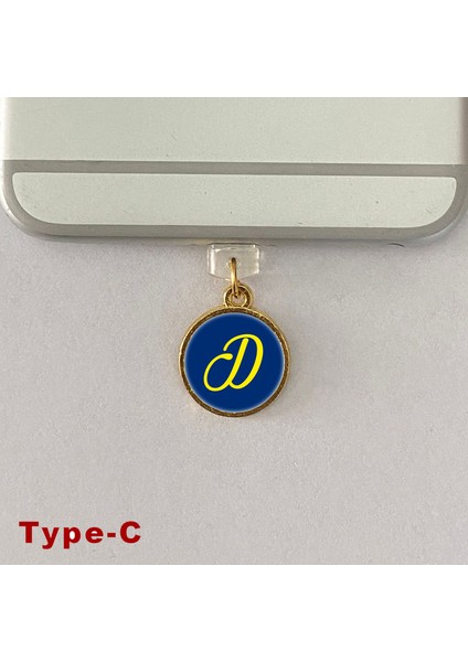 D Harfi Type-C Uyumlu Telefon Şarj Portu Toz Tıpası Toz Tıkacı Epoksi Charm Sarı Lacivert