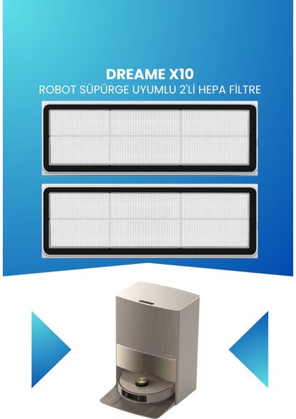 Dreame X10 Robot Süpürge Uyumlu 2'li Hepa Filtre