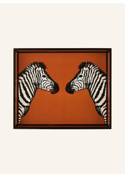 Zebra Desenli Reçine Tepsi El Yapımı, Parlak Cilalı, Yan Kulplu