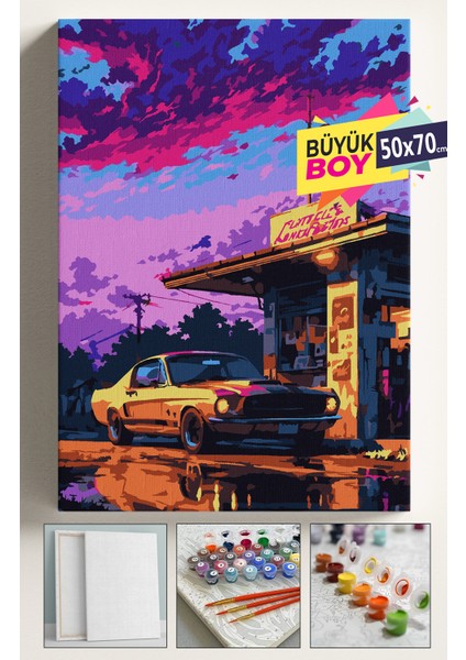 Sayılarla Boyama Seti Numaralı Tuval Fırça Boya Dahil Kasnaklı Set 50X70 cm - Araba