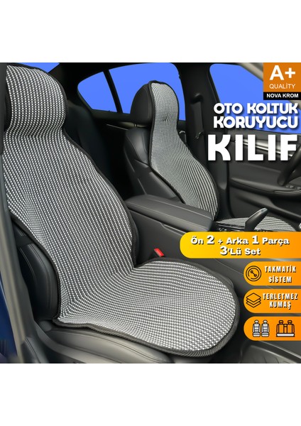 Oto Koltuk Koruyucu Kılıf Çizgili Füme Beyaz Universal 2+1 Parça Ön Arka