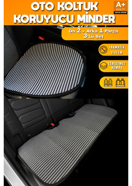 Oto Koltuk Koruyucu Alt Minder Çizgili Füme Beyaz Universal 2+1 Parça Ön Arka