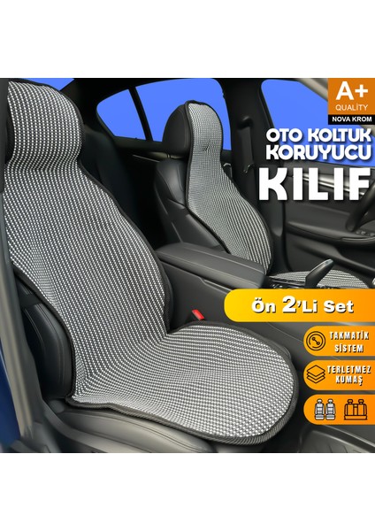 Oto Koltuk Koruyucu Kılıf Çizgili Füme Beyaz Universal 2 Parça Ön
