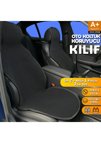 Oto Koltuk Koruyucu Kılıf Siyah Universal 2+1 Parça Ön Arka