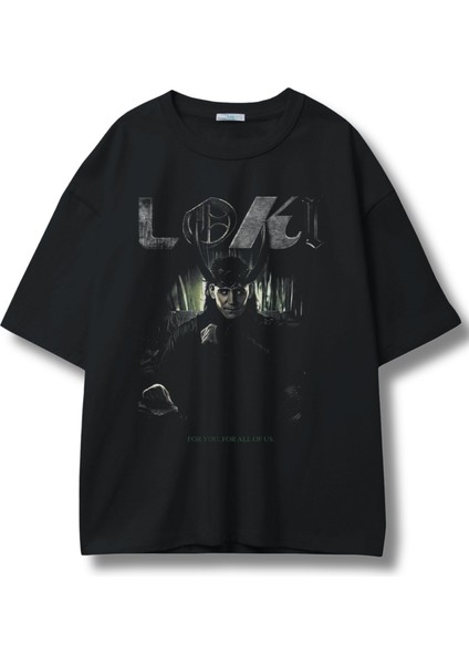 Unisex Loki Yazılı Tişört, Oversize Loki Dizi Baskılı Bisiklet Yaka T-Shirt
