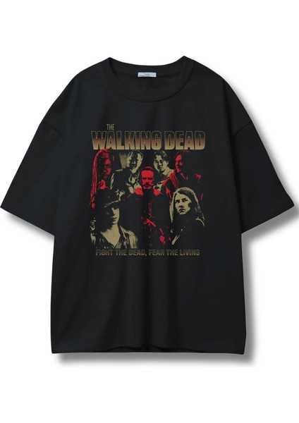 Unisex The Walking Dead Yazılı Tişört, Oversize Seri Dizi Baskılı Bisiklet Yaka T-Shirt