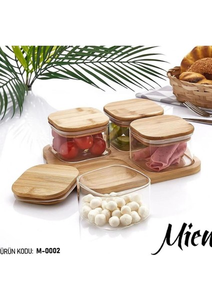 Bambu Kapaklı 4'lü Kahvaltı ve Çerezlik Seti, Şık ve Doğal Tasarım