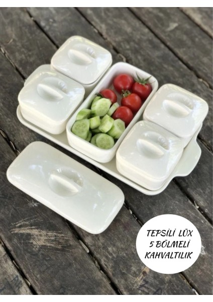 Beyaz Porselen 5 Bölmeli Lüx Kahvaltılık Seti, Şık ve Kullanışlı Tasarım