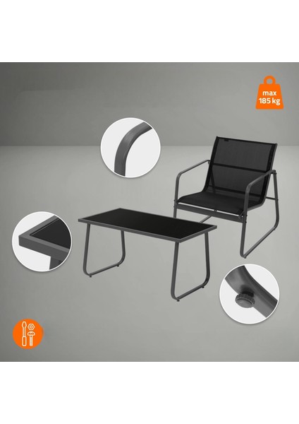 Bahçe Mobilya Takımı 2+1+1 Sehpalı Balkon Oturma Grubu 4 Parça Çelik Gövdeli modelleri