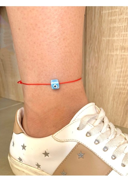 Mavi Seramik Küp Nazar Boncuklu Kırmızı Halhal