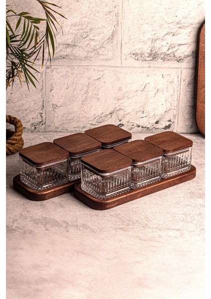 8 Parça Ahşap ve Cam Kapaklı Çok Amaçlı Kahvaltı Seti 230ML