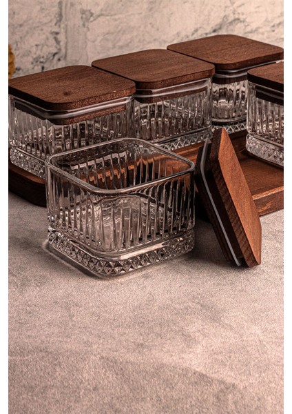 8 Parça Ahşap ve Cam Kapaklı Çok Amaçlı Kahvaltı Seti 230ML fiyatları