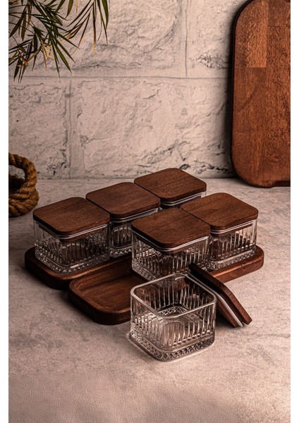 8 Parça Ahşap ve Cam Kapaklı Çok Amaçlı Kahvaltı Seti 230ML modelleri