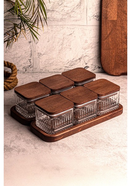 8 Parça Ahşap ve Cam Kapaklı Çok Amaçlı Kahvaltı Seti 230ML fırsatları