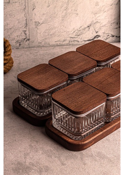 8 Parça Ahşap ve Cam Kapaklı Çok Amaçlı Kahvaltı Seti 230ML