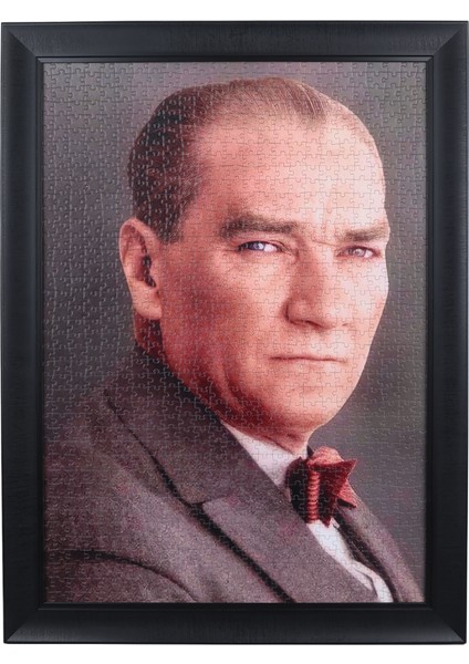 Mustafa Kemal Atatürk Lüks Çerçeveli Asılabilir 1000 Parça Hazır Puzzle 68*48 cm -Siyah Renk Çerçeve