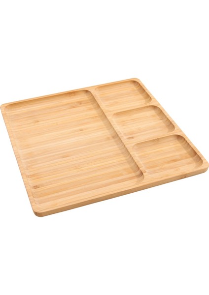 Doğal Ahşap 4 Bölmeli Kahvaltı ve Sunum Tabağı, 20 Cm, Çerez ve Meze Için Uygun