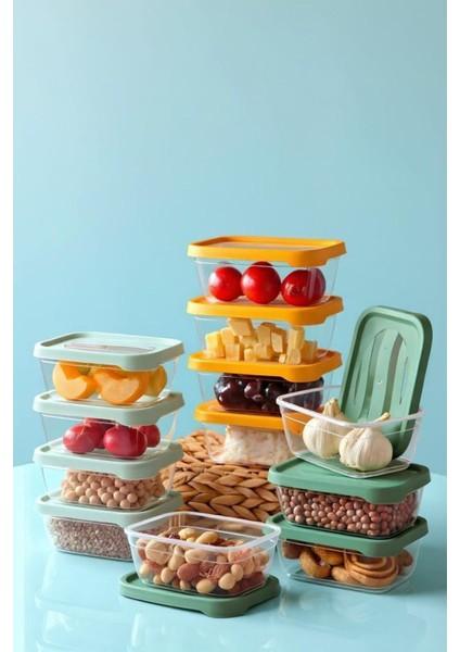 12'li 400 ml Renkli Dikdörtgen Saklama Kabı Seti, Gıda ve Kahvaltılık Düzenleyici