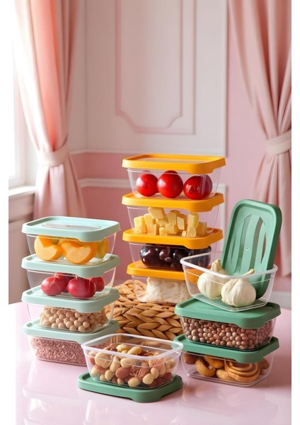12'li 400 ml Renkli Dikdörtgen Saklama Kabı Seti, Gıda ve Kahvaltılık Düzenleyici fiyatları