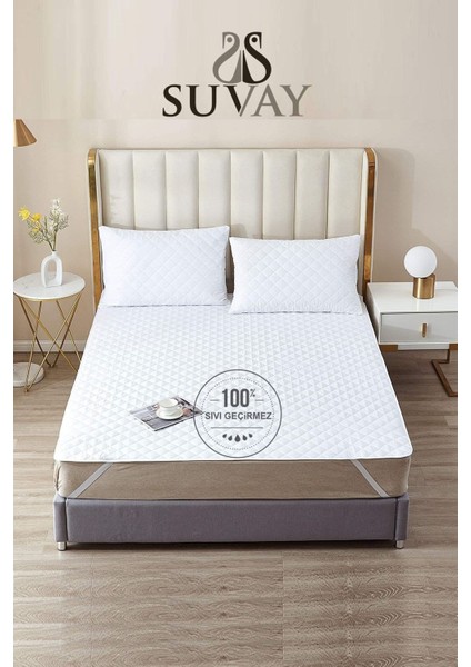 %100 Pamuklu Su Sıvı Geçirmez Kapitone Lastikli Alez Tek Çift Kişilik Kapitoneli Yatak Alezi