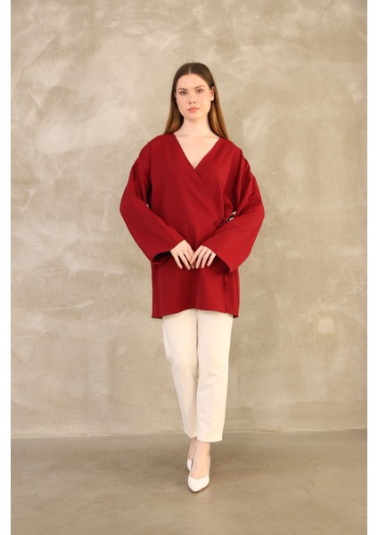 Yan Bağlamalı Atlas Tunik-Bordo fiyatları