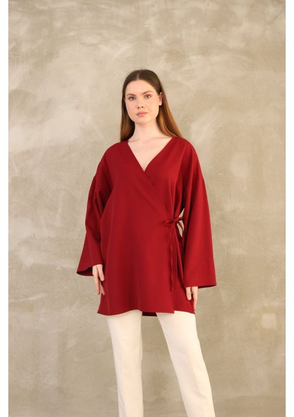 Yan Bağlamalı Atlas Tunik-Bordo modelleri