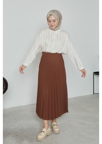 Kadın Soley Pilise Detaylı Yazlık Uzun Tesettür Etek-Kahve fiyatları