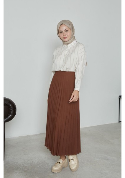 Kadın Soley Pilise Detaylı Yazlık Uzun Tesettür Etek-Kahve fırsatları