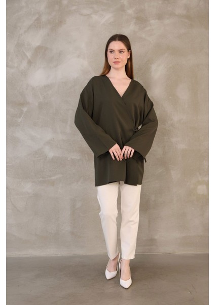 Yan Bağlamalı Atlas Tunik-Haki fiyatları