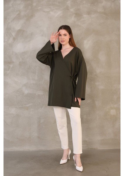 Yan Bağlamalı Atlas Tunik-Haki modelleri