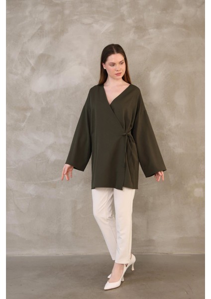 Yan Bağlamalı Atlas Tunik-Haki fırsatları