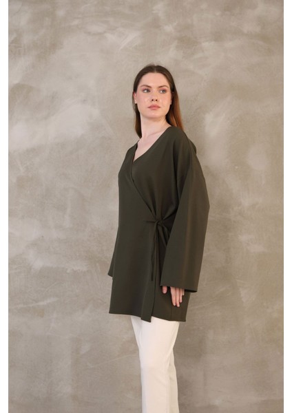 Yan Bağlamalı Atlas Tunik-Haki indirimleri