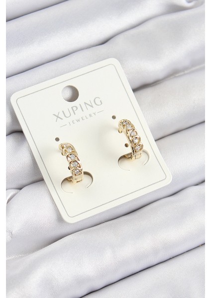 Xuping Zirkon Taşlı Ardışık Model Gold Renk Kadın Küpe