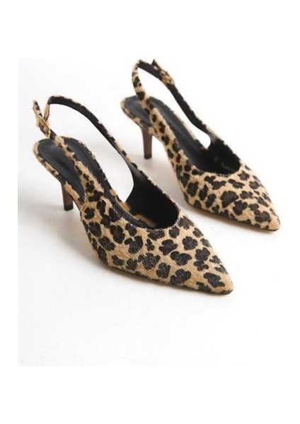 Kadın Crts Leopar Desenli Arka Açık Stiletto Ayakkabı