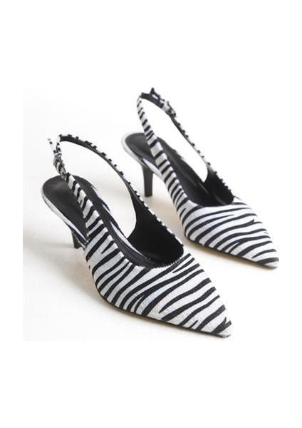 Kadın Crts Zebra Desenli Arka Açık Stiletto Ayakkabı