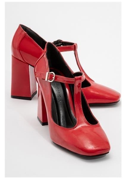 Kadın Omr Kırmızı Rugan Kalın Topuklu Ayakkabı