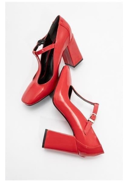 Kadın Omr Kırmızı Rugan Kalın Topuklu Ayakkabı modelleri
