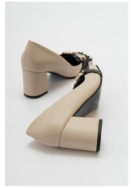 Kadın Mnc Bej Tokalı Kalın Topuklu Ayakkabı