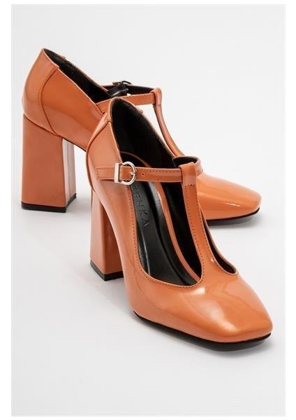 Kadın Omr Turuncu Rugan Kalın Topuklu Ayakkabı