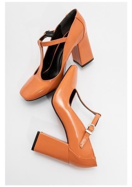 Kadın Omr Turuncu Rugan Kalın Topuklu Ayakkabı modelleri
