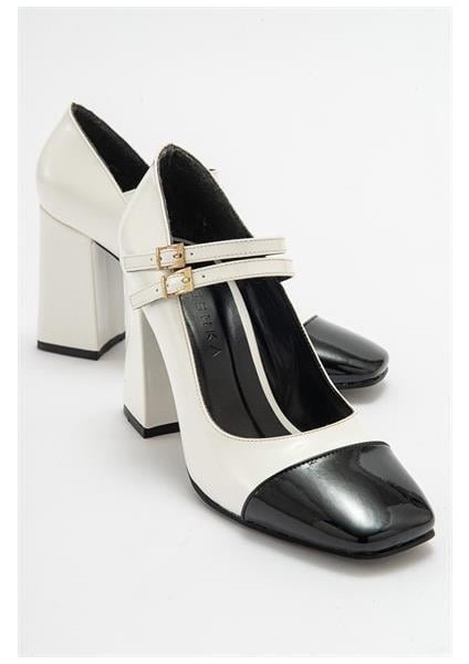 Kadın Ant Beyaz-Siyah Rugan Kalın Topuklu Bantlı Ayakkabı fiyatları