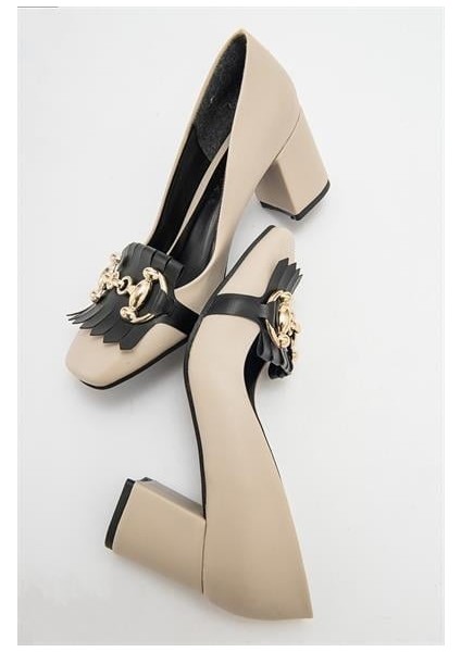 Kadın Mnc Bej Tokalı Kalın Topuklu Ayakkabı modelleri