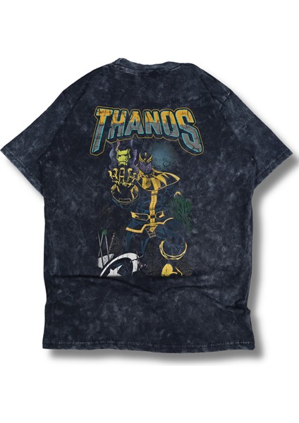Unisex Vintage Thanos Sırt Baskılı Yıkamalı T-Shirt, Oversize Mar Vel Temalı Tişört modelleri