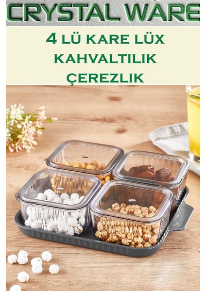 4'lü Kare Kapaklı Kahvaltılık ve Sunumluk, Gri, Şık ve Pratik Tasarım