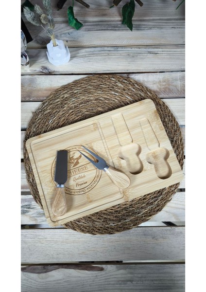 Bambu 2 Bıçaklı Peynir Tahtası ve Sunum Tabağı, Şık ve Kullanışlı Set fiyatları