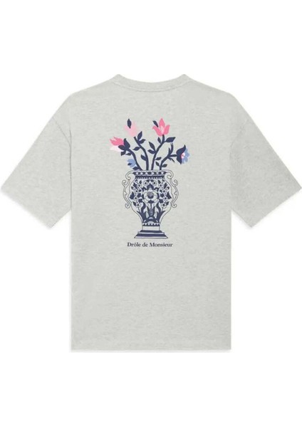 100% Pamuklu Ribanalı Gri Le T-Shirt Vase - Özel Ön Arka Baskı