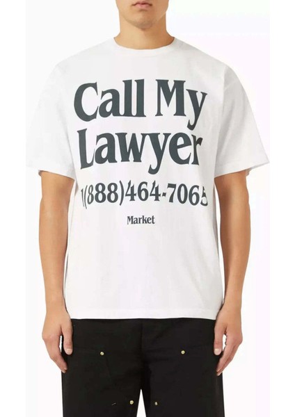 100% Pamuk Call My Lawyer T-Shirt - Beyaz Renkli Erkek Tişörtü
