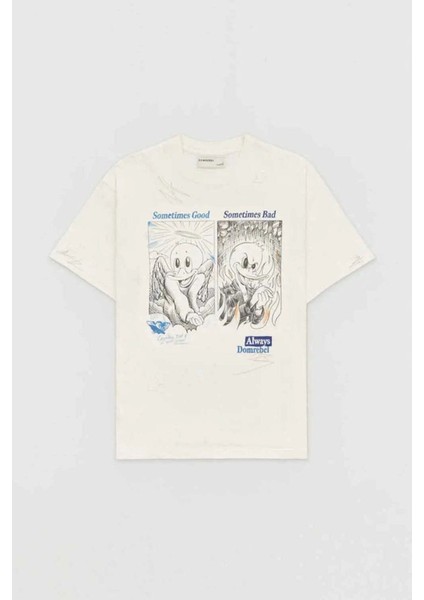 Kanada Yapımı %100 Pamuk Regular Fit T-Shirt - Özgün Sanat ve Onarım Nakışları ile